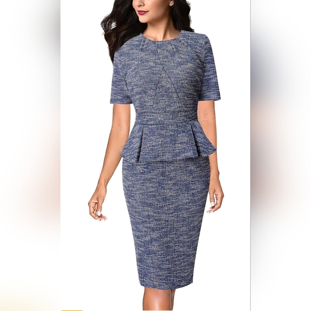 Size L Navy Peplum Dress